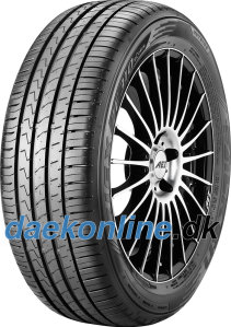 Black performance tire with a sleek tread pattern, featuring rim protection and a runflat design, labeled Falken ZIEX ZE310 ECORUN, size 245/35 R18 92Y XL.