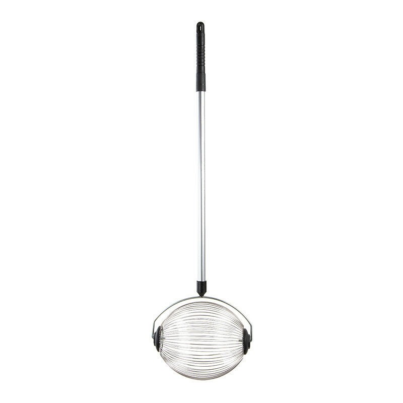 Stainless steel apple picker with a long handle, featuring a circular basket design for easy fruit collection, branded by Esschert Design.