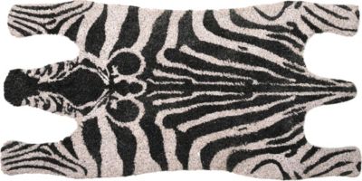 Medium-sized doormat shaped like a zebra, made of coir coconut fiber, featuring a black and white striped pattern.