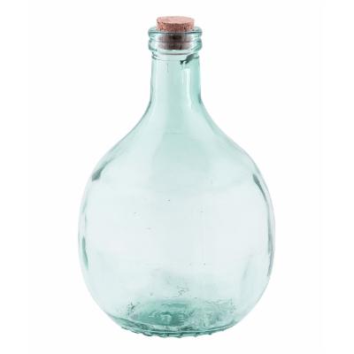 Medium green glass terrarium bottle with a rounded shape, featuring a cork stopper and a smooth surface, ideal for displaying plants or decorative items.