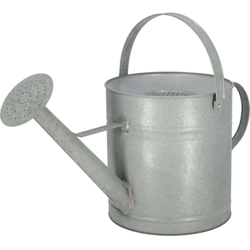 Zinc patina watering can with a long spout, round body, and a curved handle, featuring a perforated nozzle for easy watering.