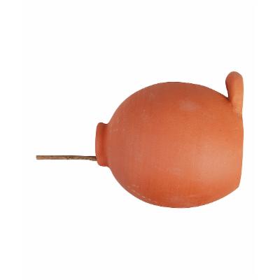 Round ceramic bird pot in vibrant orange, shaped like a blue tit with a small tail, featuring a smooth finish and a wooden stick for easy placement.