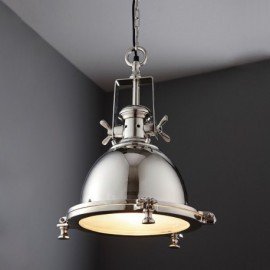 Bright nickel plate dome pendant light with sandblasted glass shade, featuring adjustable clamps and a single E27 bulb, ideal for modern interiors.