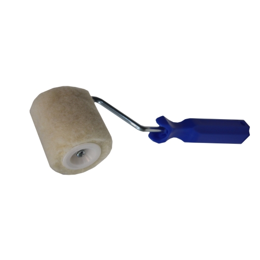Fibre glass application roller with a 75mm beige roller head and a blue plastic handle, designed for smooth application of materials.