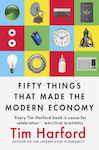 A colorful book cover featuring various icons like a light bulb, gears, and coins, with the title "Fifty Things That Made the Modern Economy" prominently displayed at the bottom.