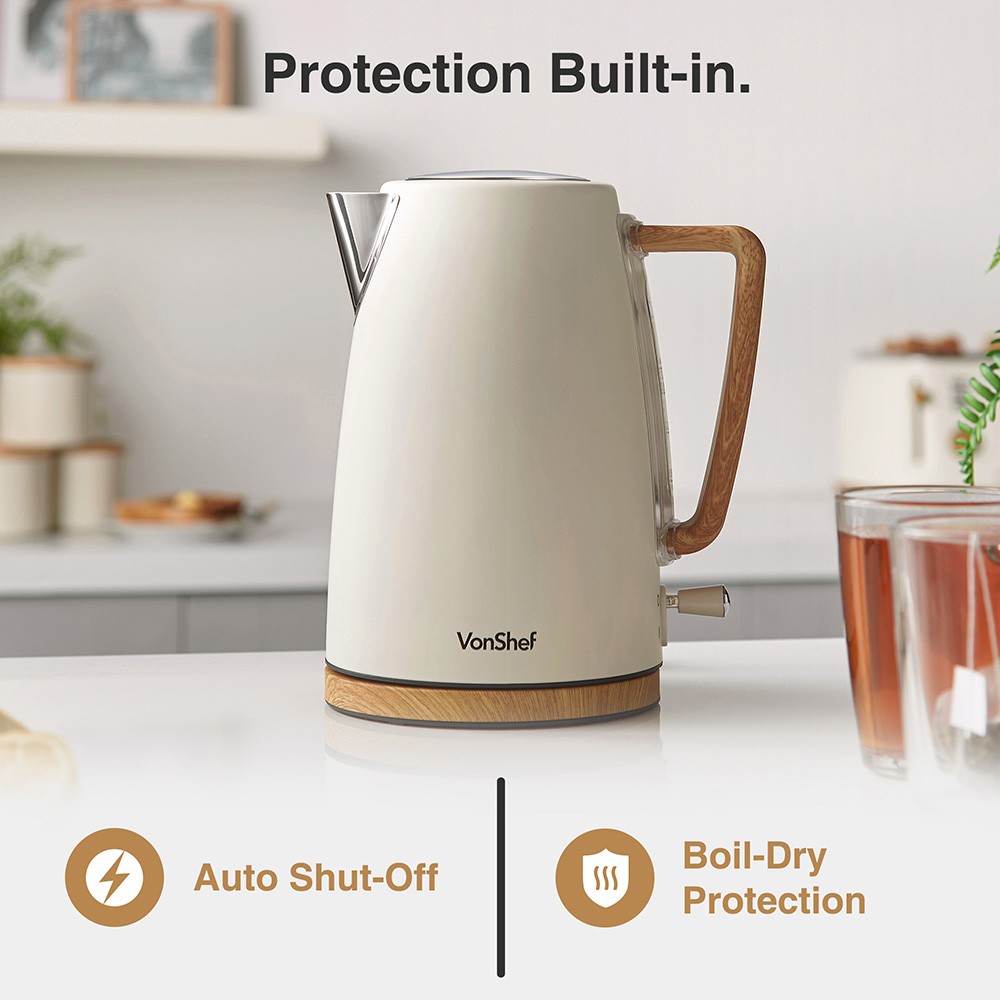 Fika Cream & Wood Microwave, Kettle & 4 Slice Toaster Set - image 2
