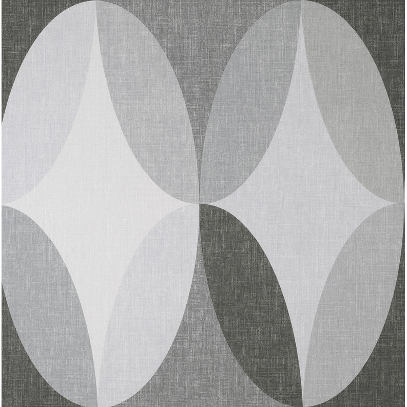 Charcoal vinyl wallpaper featuring an oval geometric pattern in shades of gray, with a textured appearance and non-pasted design for easy application.
