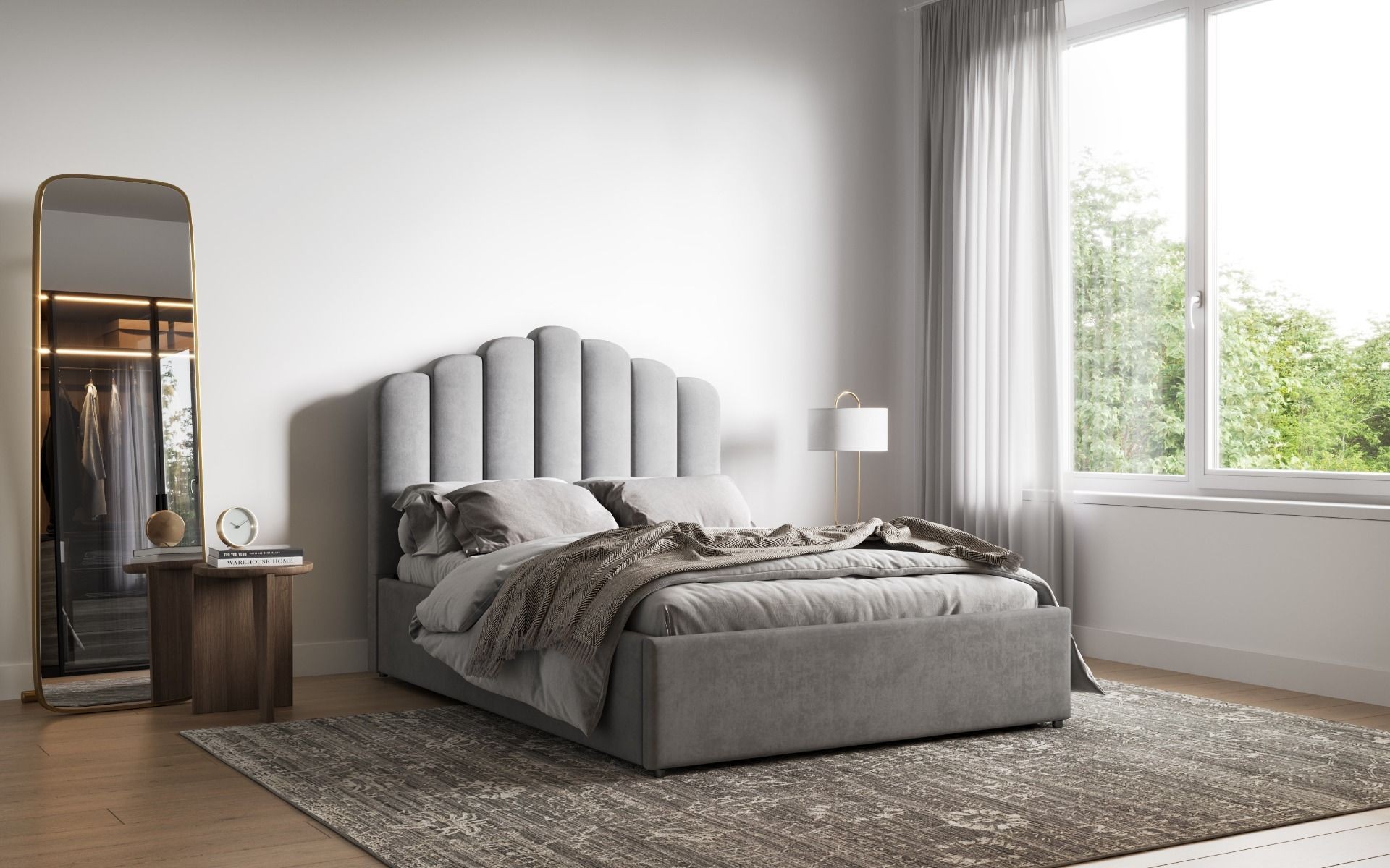 Flair Poseidon Silver Velvet Double Ottoman Bed - image 2