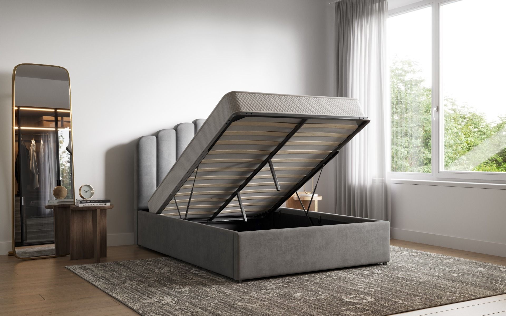 Flair Poseidon Silver Velvet Double Ottoman Bed - image 3