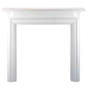 Charlottesville white fire surround by Focal Point, featuring a classic design with intricate molding and a smooth, glossy finish, perfect for enhancing any fireplace.