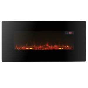 Sleek black LED electric fire with a 1.5kW output, featuring a realistic flame effect and a modern, minimalist design suitable for contemporary interiors.