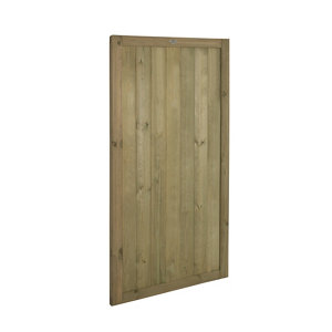 6' x 3' vertical tongue and groove gate made of pressure-treated wood, featuring a natural wood finish with vertical planks and a sturdy frame.