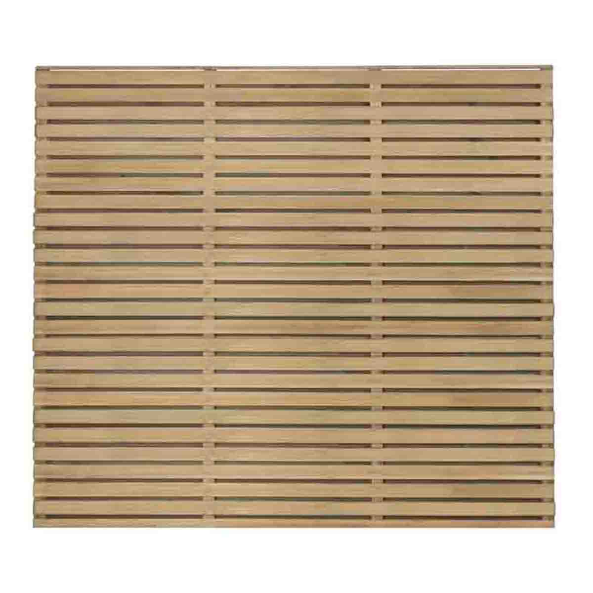 Contemporary double slatted fence panel made from pressure-treated wood, featuring a natural finish with horizontal slats, measuring 6' x 5' (1.8m x 1.51m).