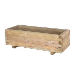 Rectangular wooden garden planter made from light-colored timber, featuring slatted sides and a sturdy base, measuring 3'x1' (0.9x0.3m).
