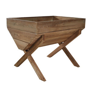 Wooden trough planter with a natural finish, measuring 3'x3' (0.7x1m), featuring a sturdy design with angled legs for stability and a spacious planting area.