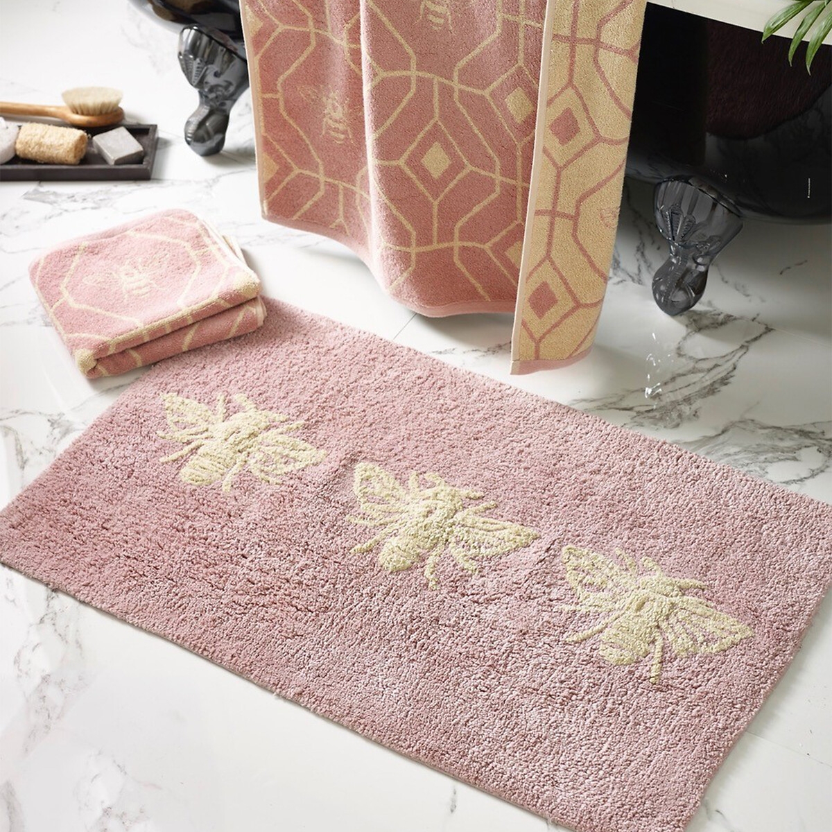 furn. Bee Deco Cotton Anti-Slip Blush Bath Mat - image 3