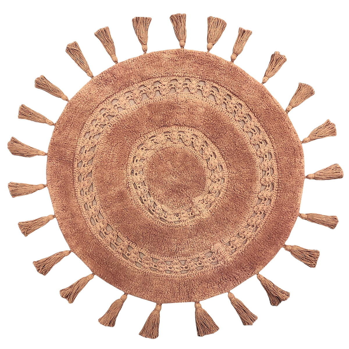 furn. Circle Tassel Cotton Anti-Slip Brown Bath Mat - image 2