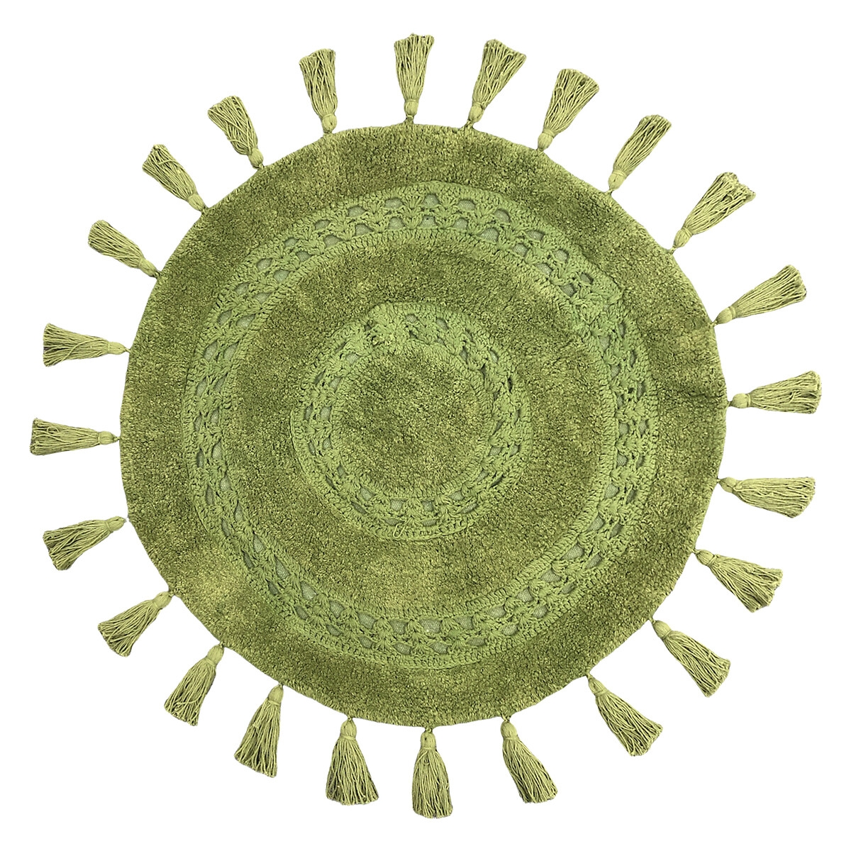 furn. Circle Tassel Cotton Anti-Slip Green Bath Mat - image 2