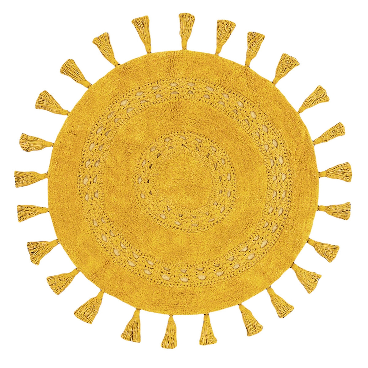 furn. Circle Tassel Cotton Anti-Slip Ochre Bath Mat - image 2