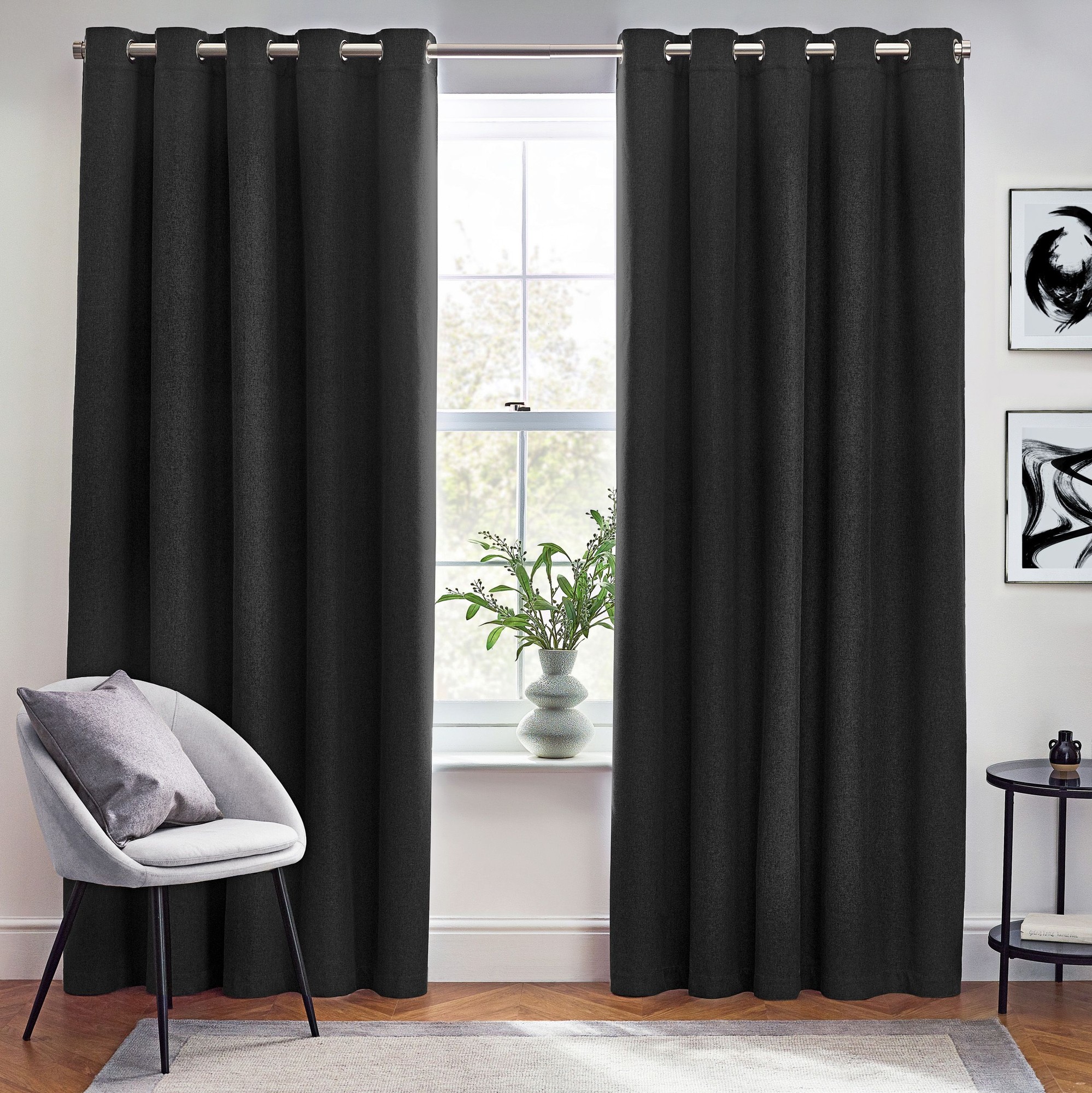 furn. Dawn Black Textured Blackout Eyelet Curtains 229 x 137cm - image 3