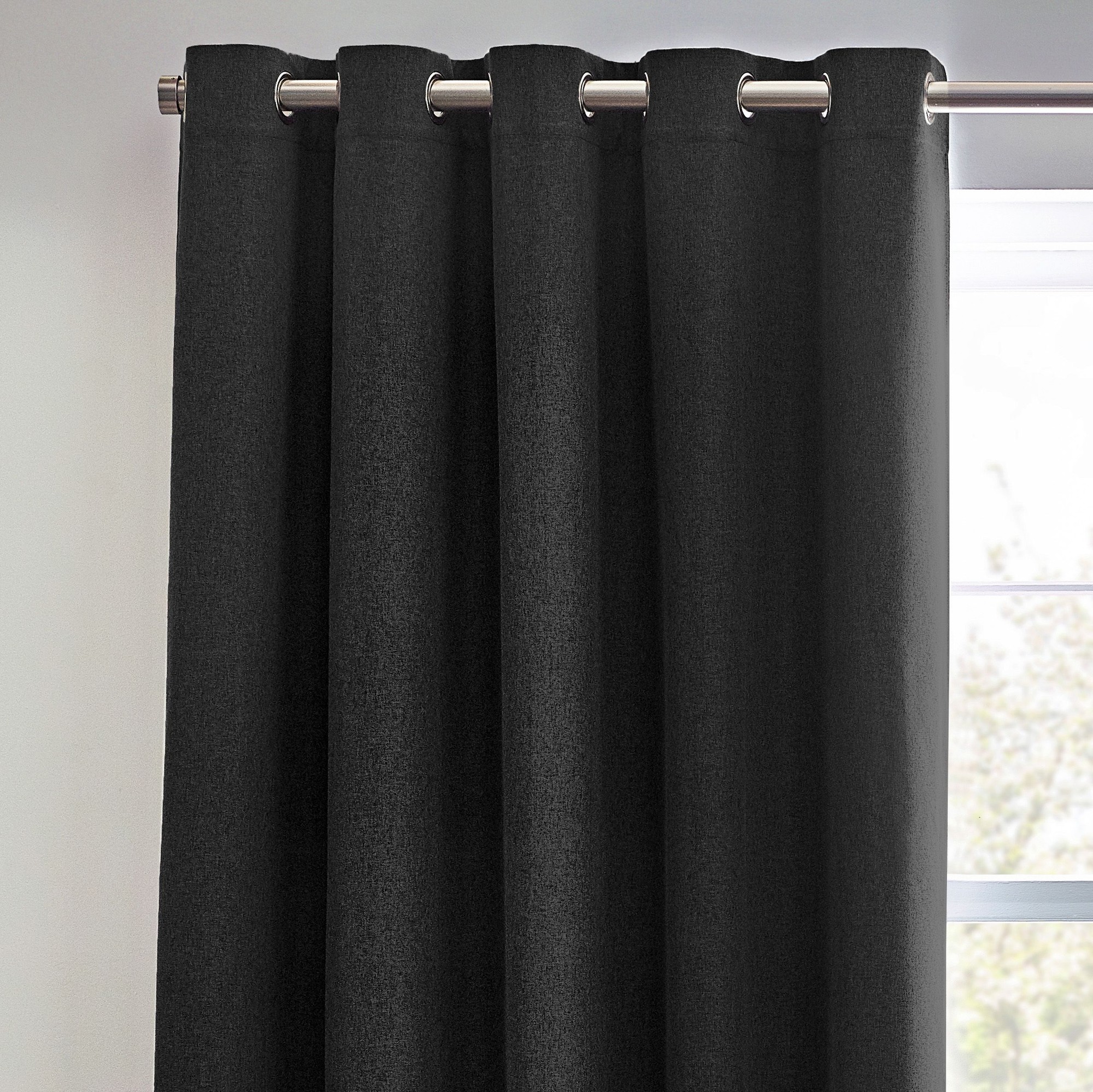 furn. Dawn Black Textured Blackout Eyelet Curtains 229 x 137cm - image 4