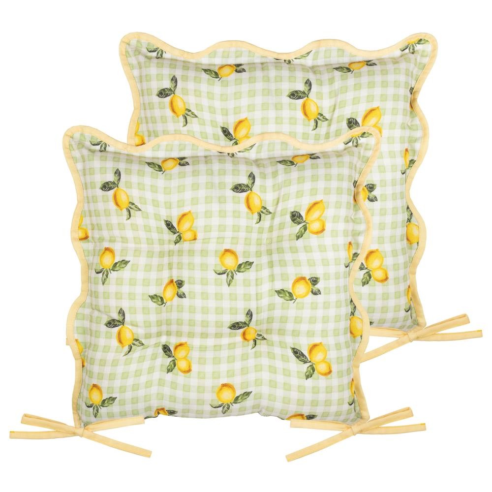 Furn Fruits Lemons Gingham Check Green Seat Pad 40 x 40cm 2 Pack - image 3