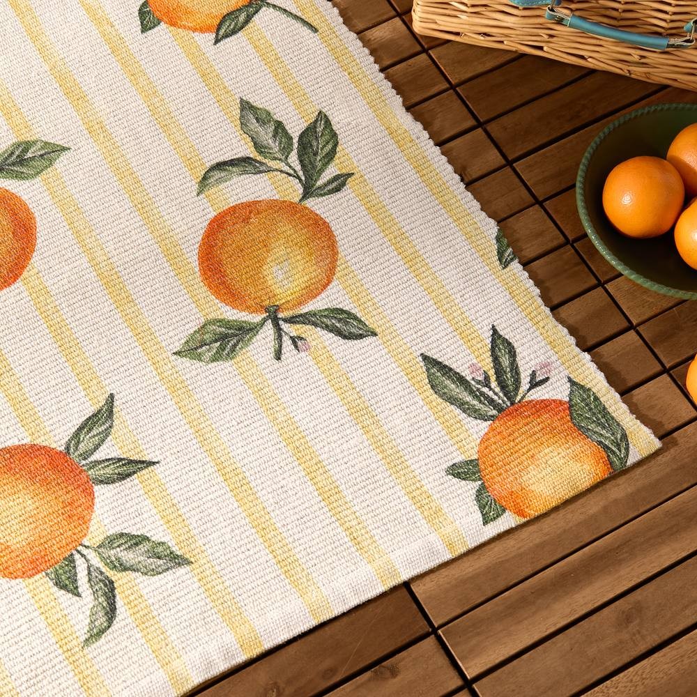 Furn Fruits Oranges Gingham Check Yellow Woven Rug 120 x 170cm - image 3