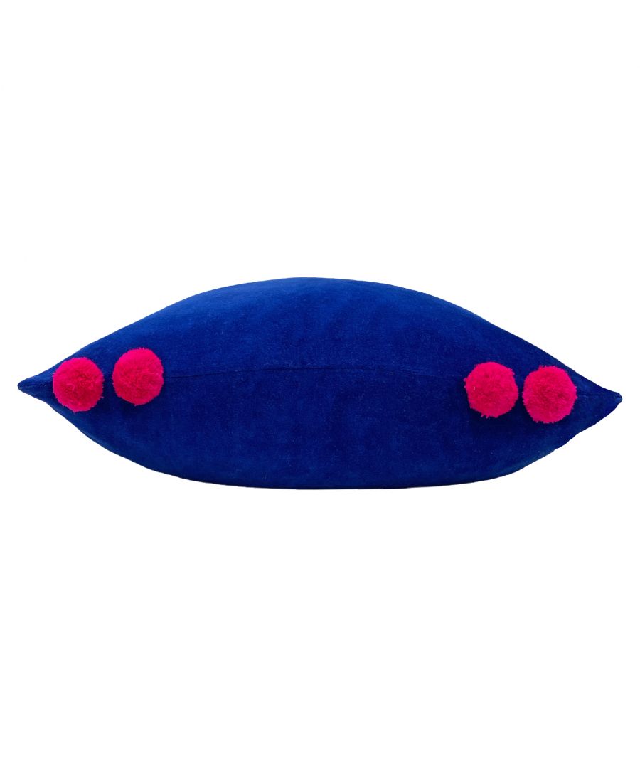 furn. Hoola Blue and Pink Pom Pom Cushion - image 2