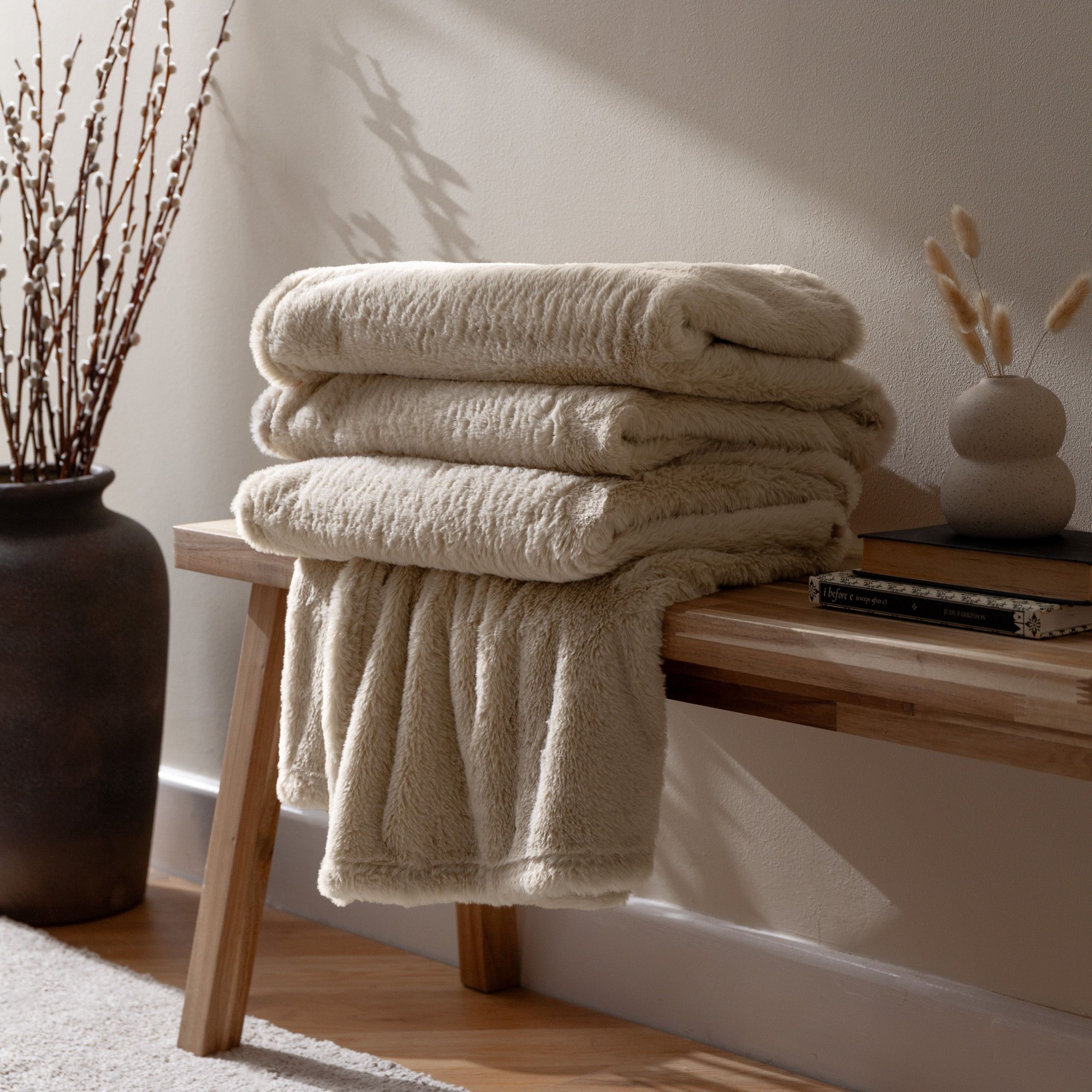 furn. Kallu Faux Fur Natural Double Sided Throw 130 x 180cm - image 2