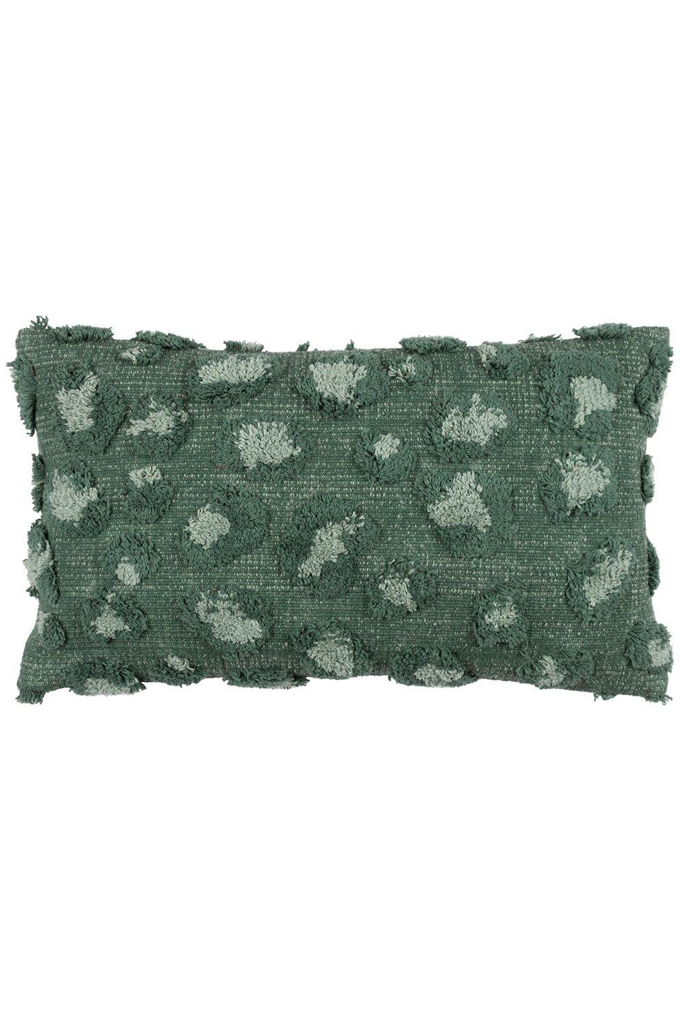 Rectangular green cushion featuring a tonal leopard print design with tufted cotton filling and textured fabric, ideal for adding a stylish accent to any space.