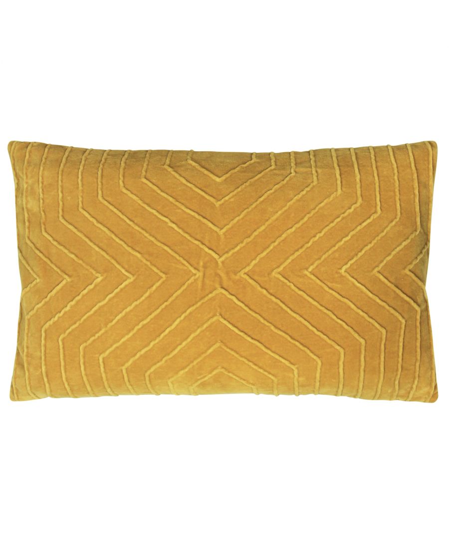 Yellow cotton cushion measuring 30 cm x 50 cm, featuring a textured zigzag pattern in a rich mustard hue.