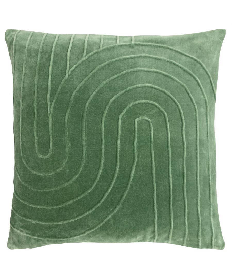 Light green pleated soft velvet cushion featuring a wavy embossed design, measuring 45cm x 45cm, ideal for adding a touch of elegance to any space.