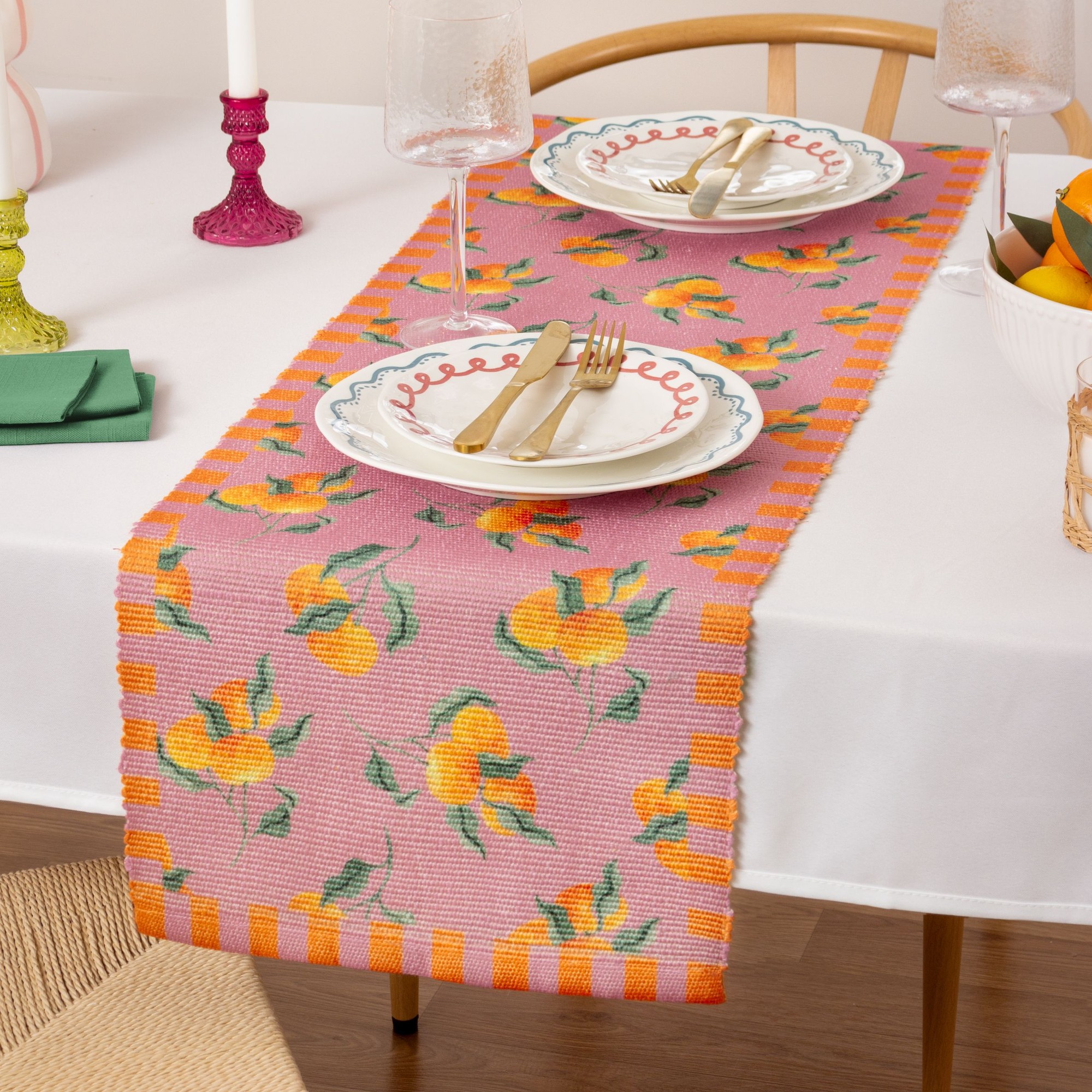 furn. Oranges Pink Table Runner 180 x 35cm - image 3