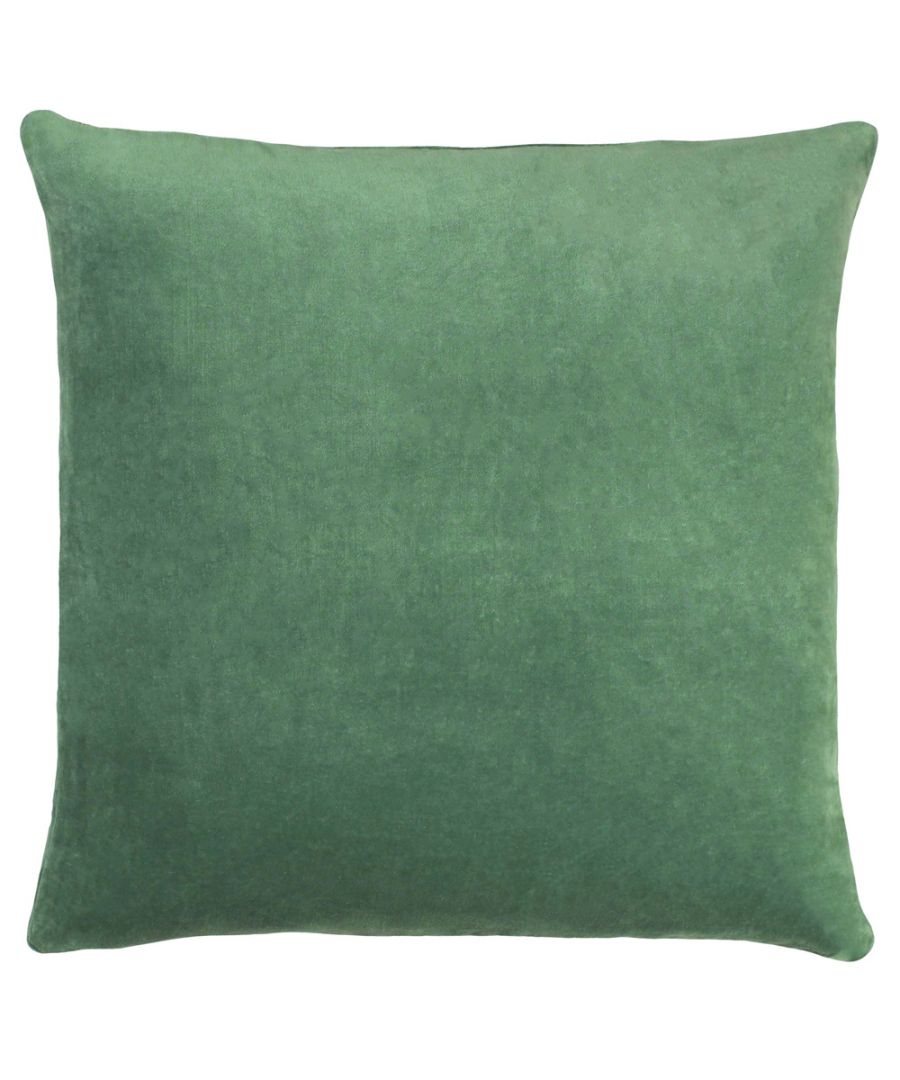 Square cushion in soft cotton velvet, featuring a rich green color and a plush filled design, perfect for adding comfort and style to any space.