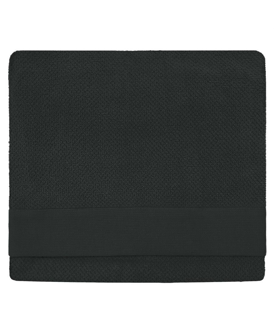 Textured black cotton bath sheet featuring a soft, woven design and a wide, smooth band along one edge, suitable for everyday use.