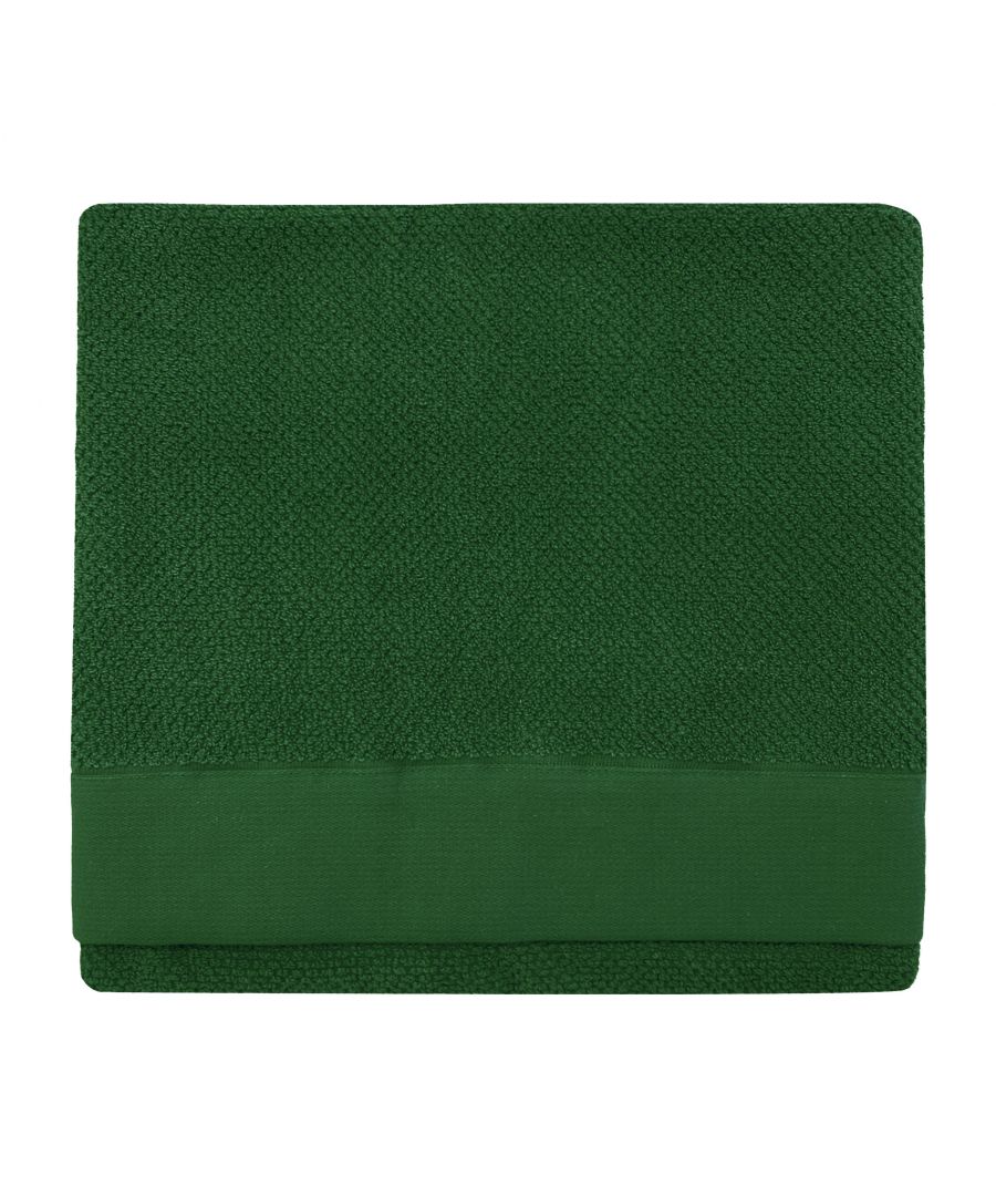 Textured green cotton bath towel with a smooth border, featuring a woven design, available in one size.