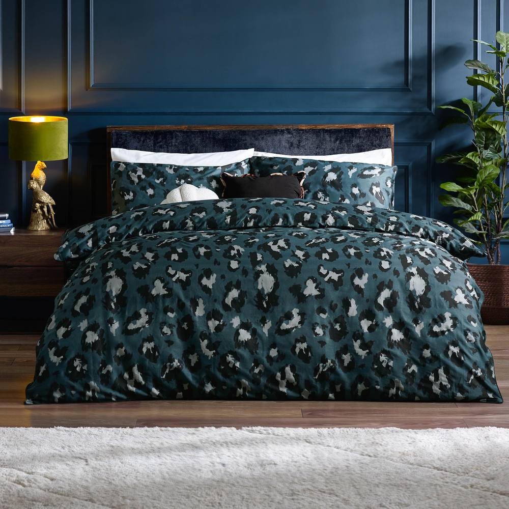furn. True Super King Size Slate Leopard Printed Duvet Set - image 2