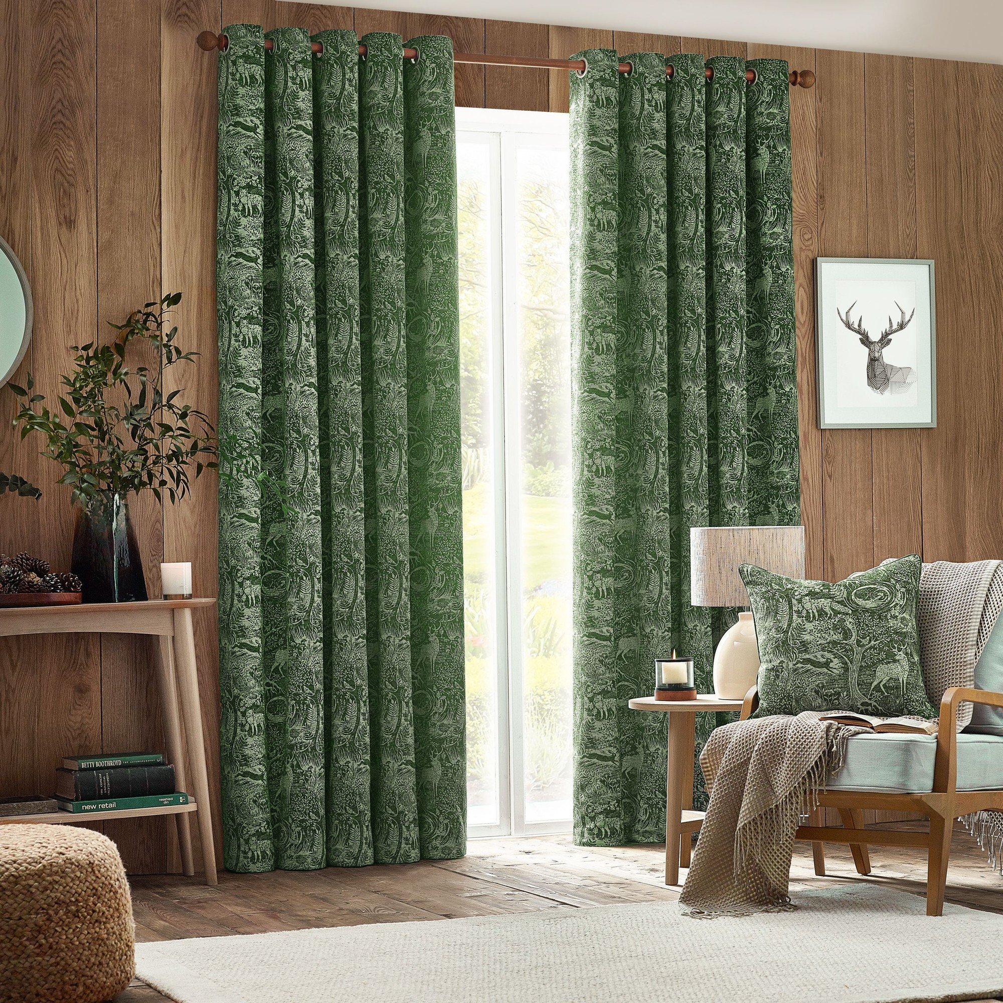 furn. Winter Woods Emerald Animal Chenille Eyelet Curtains 229 x 137cm - image 3
