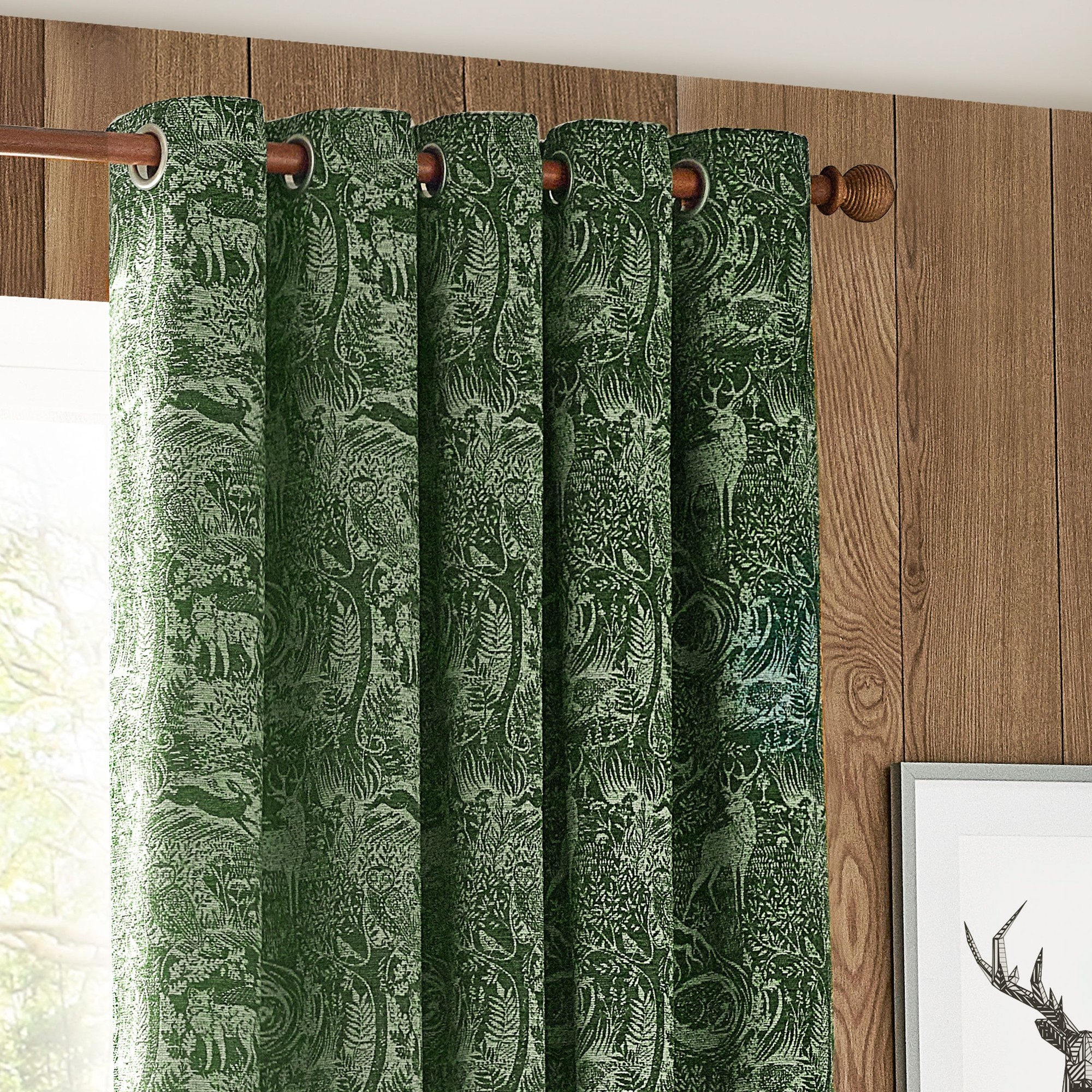 furn. Winter Woods Emerald Animal Chenille Eyelet Curtains 229 x 137cm - image 4