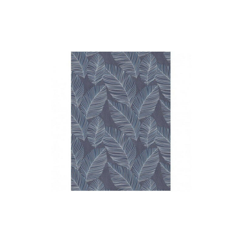 Textured wallpaper featuring a dark blue background adorned with light blue, stylized leaf patterns, creating a modern botanical aesthetic.