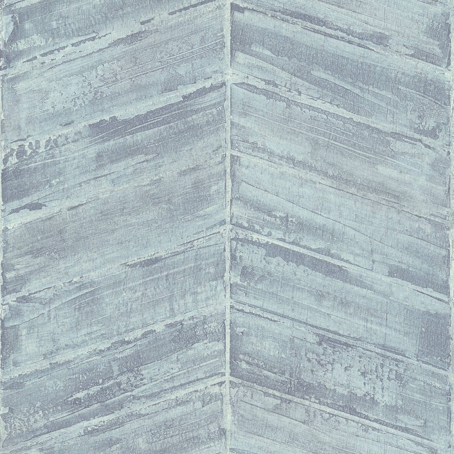 Chevron wallpaper in blue featuring a textured design with varying shades of blue and gray, creating a modern and stylish look for interior spaces.