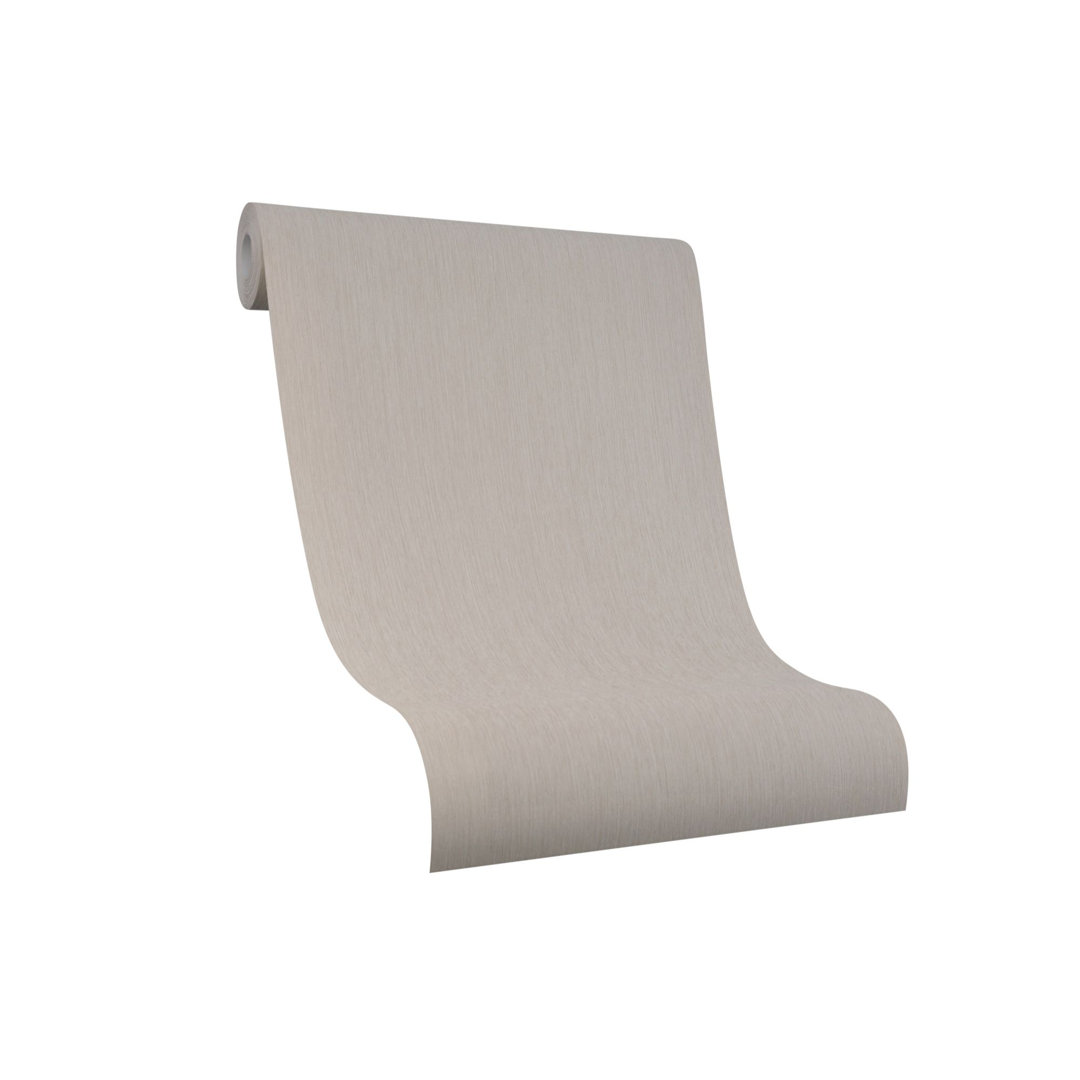 Beige textured wallpaper with a subtle cream hue, featuring a smooth finish and rolled edge, ideal for adding warmth to interior spaces.