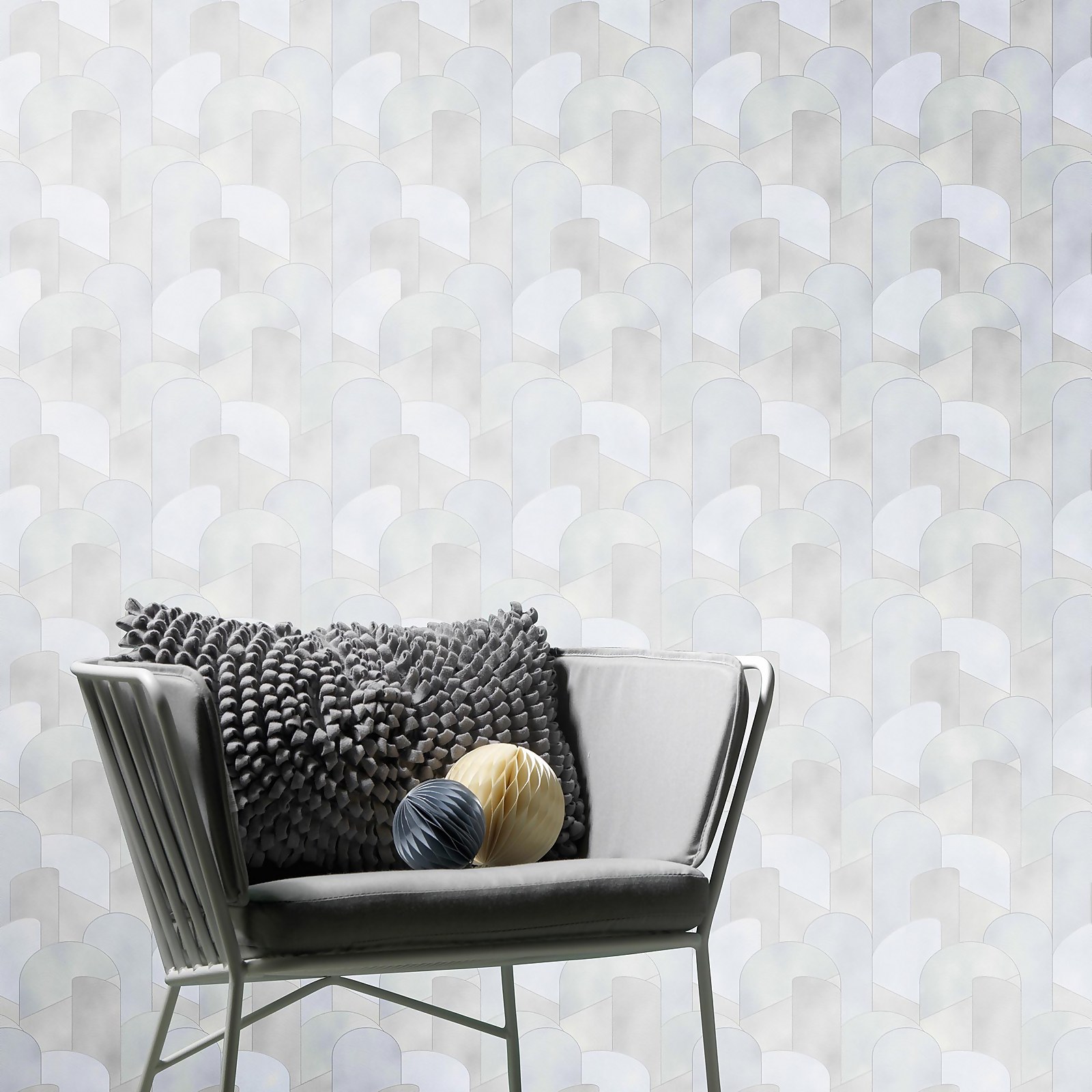 Galerie Elle Decoration 3D Geometric Grey and Silver Wallpaper - image 2