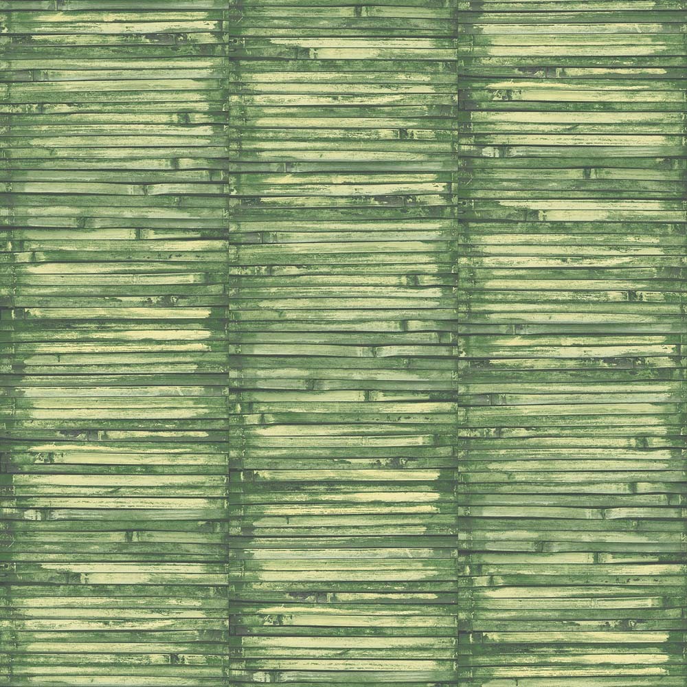 Textured wallpaper roll featuring a bamboo design in various shades of green, measuring 32.8 feet long and 21 inches wide, ideal for adding a natural touch to interiors.