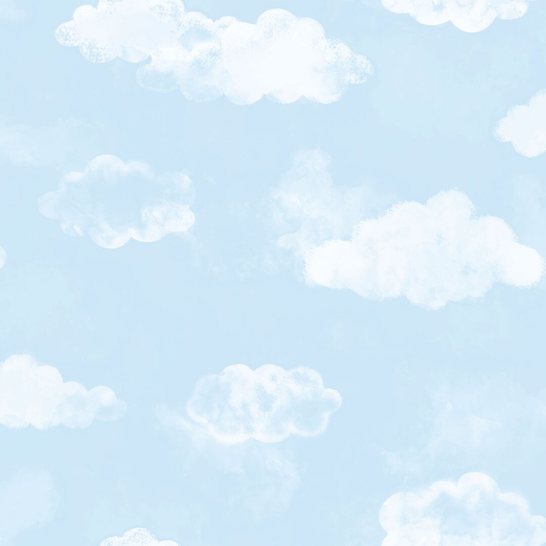 Soft sky blue wallpaper featuring fluffy white clouds, designed for children's spaces, with a gentle, dreamy aesthetic from the Tiny Tots 2 Collection by Galerie Wallpaper.
