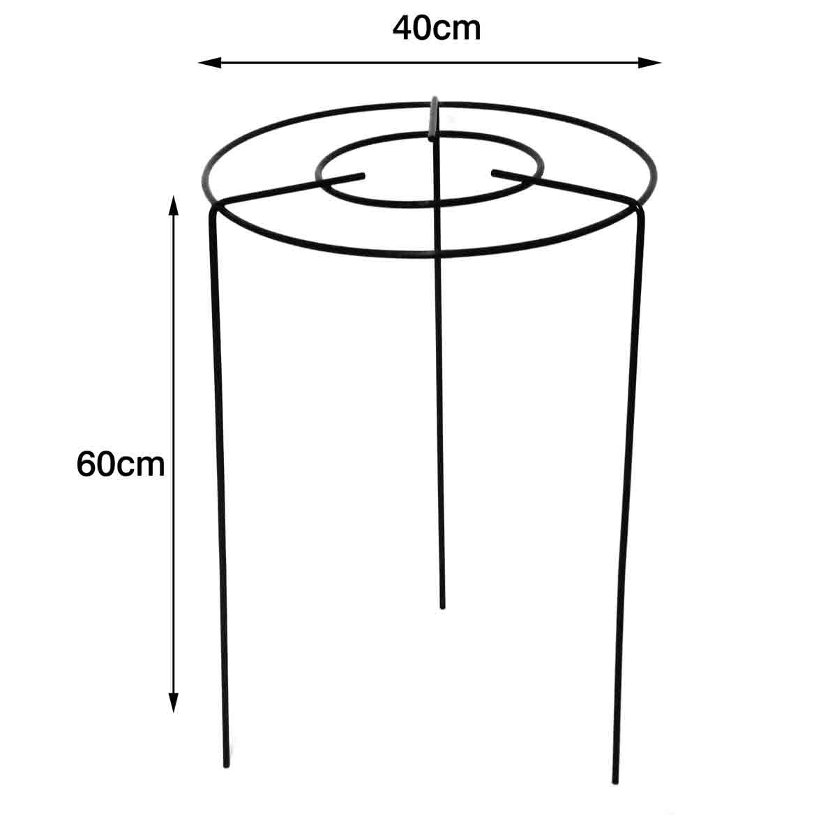 Green metal double round grow-through grid support, measuring 40cm in diameter and 60cm in height, designed for plant support in gardens.
