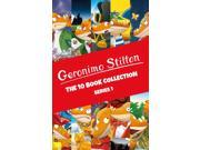 A vibrant box set featuring ten colorful books from the "Geronimo Stilton" series, showcasing whimsical illustrations of the titular character and a bold red title band.