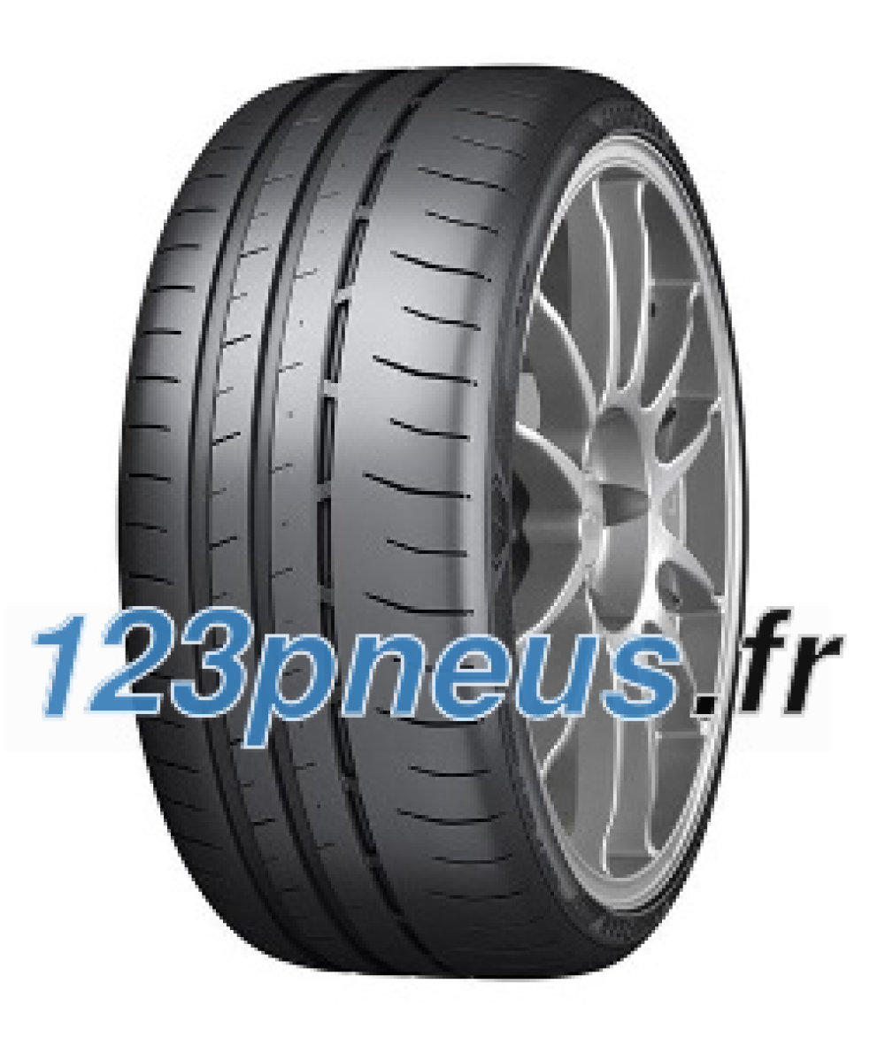 Goodyear Eagle F1 SuperSport R summer tyre features a sleek black rubber design with prominent tread patterns and a silver alloy wheel, suitable for high-performance passenger cars.