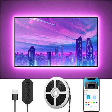 Govee RGB smart lighting kit for 46-60" TVs, featuring a flexible LED strip, remote control, and smartphone app for customizable colors and effects.