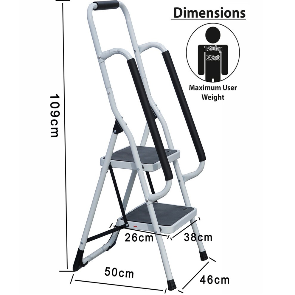 Gr8 Home 2 Step Folding Stool with Handrail - image 3